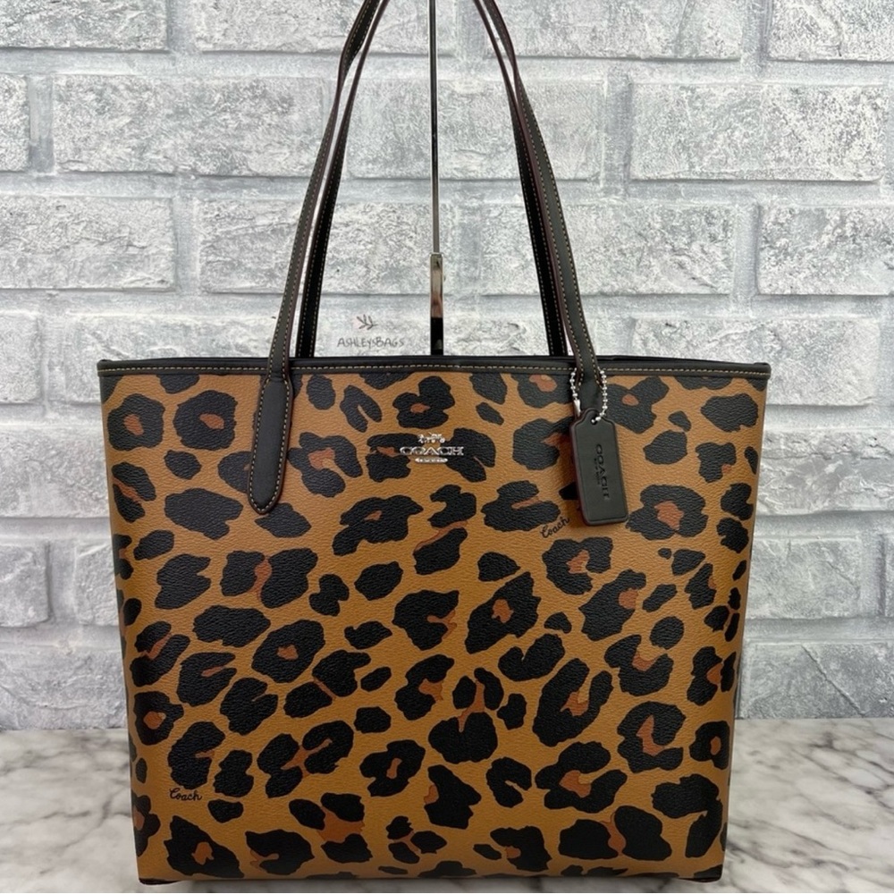 Coach leopard print signature large city tote